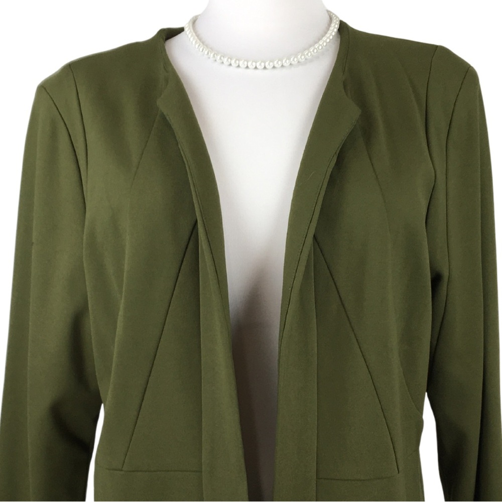 Versona Army Green Open Collarless Ponte Waist Length Blazer size XX-Large - Picture 4 of 14